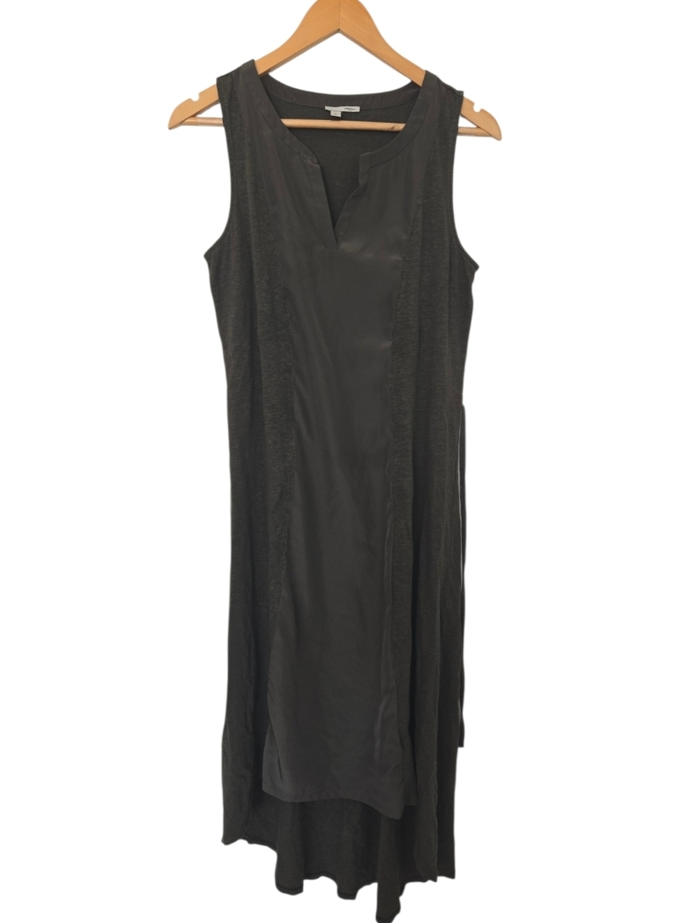 Halogen Sleeveless Dress Black Mixed Media Knit Satin Panel Minimalist Si